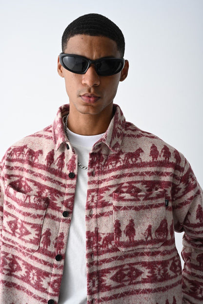 Red Cowboy Pattern Lumberjack Shirt