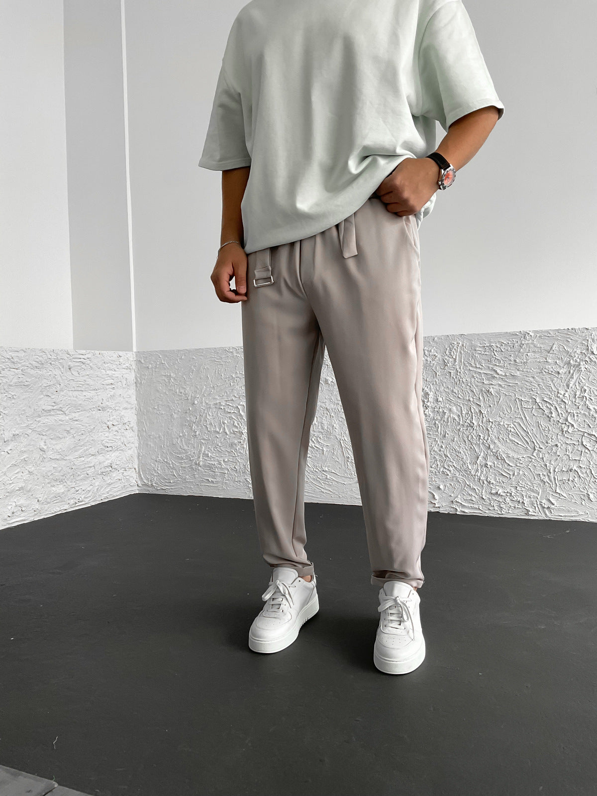 GREY FOLDED ANKLE TROUSER