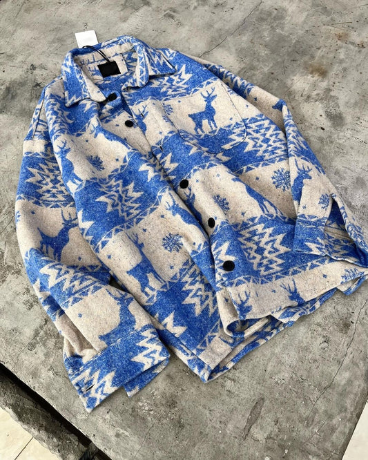 Blue Reindeer Pattern Shirt