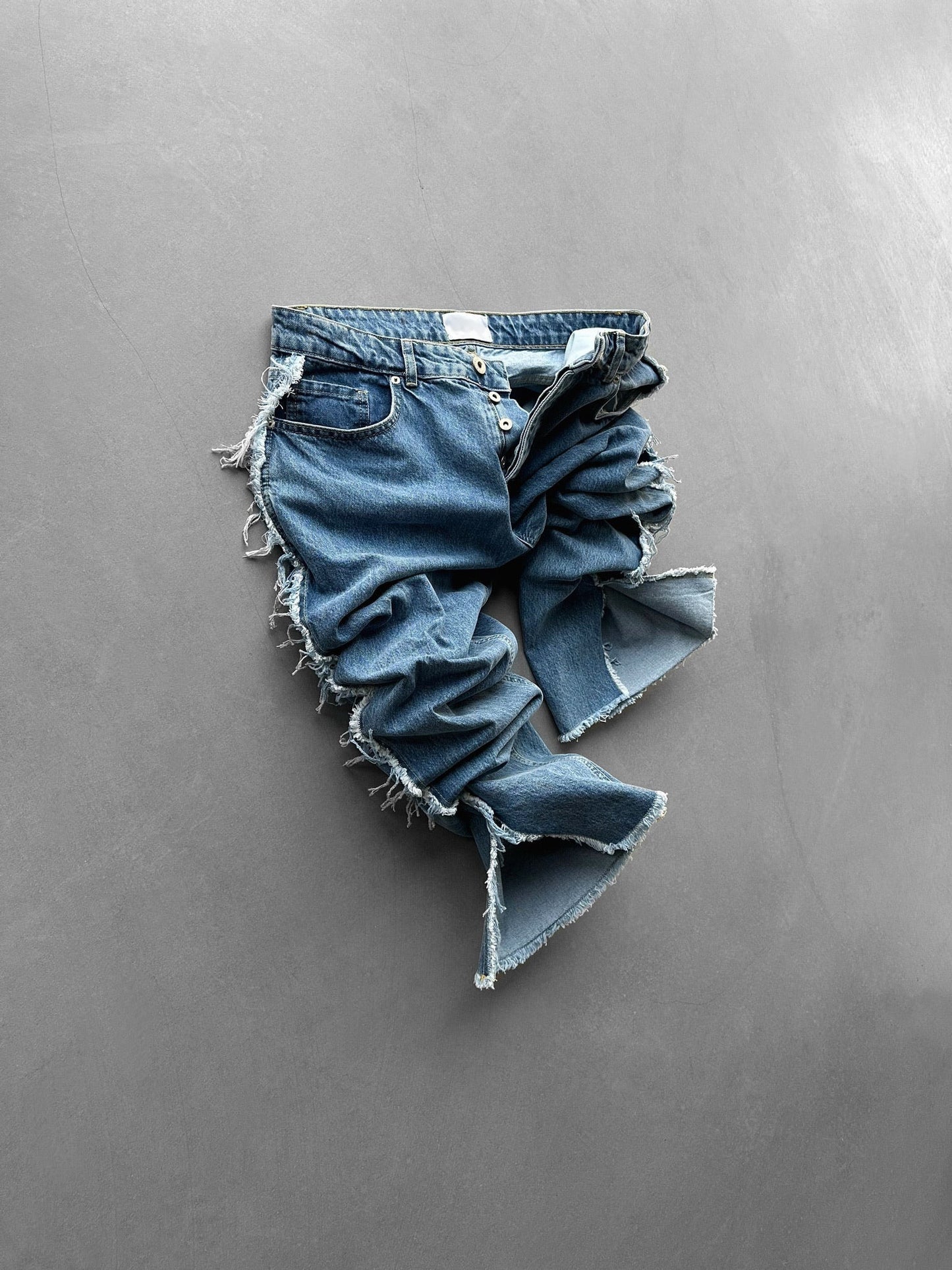 Dark Blue Loose Fit Torn Line Jean