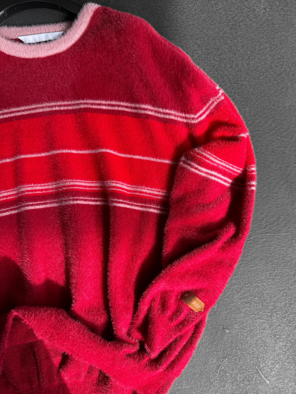 CLARET RED STRIPED WOOL SWEATSHIRT