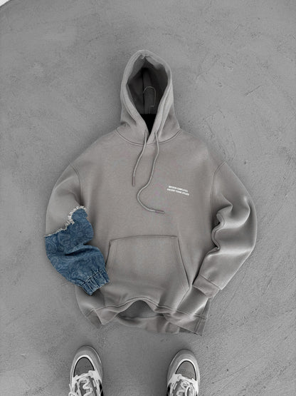 ICE GREY DENIM SLEEVE PATCH HOODIE