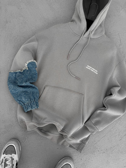 ICE GREY DENIM SLEEVE PATCH HOODIE