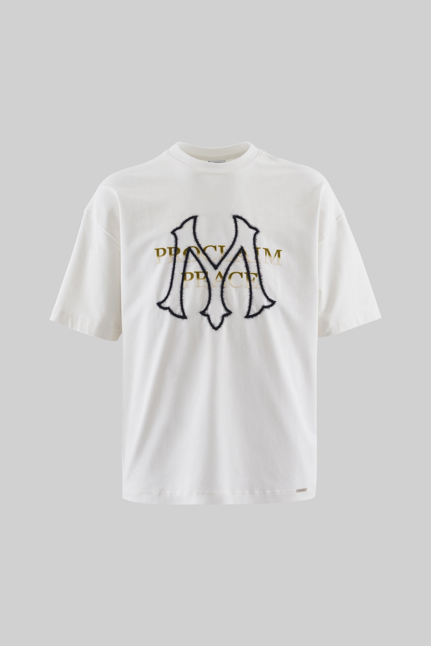 WHITE PROCLAIM PEACE EMBROIDERED T-SHIRT