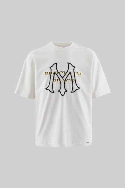 WHITE PROCLAIM PEACE EMBROIDERED T-SHIRT
