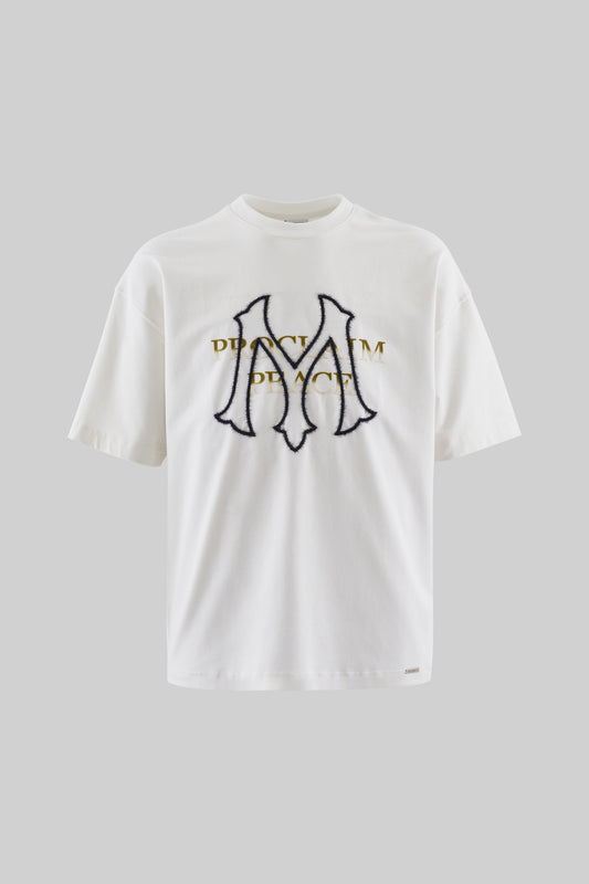 WHITE PROCLAIM PEACE EMBROIDERED T-SHIRT