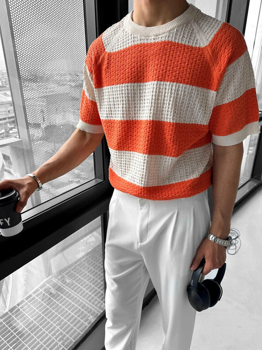 ORANGE PATTERNED KNITTED T-SHIRT