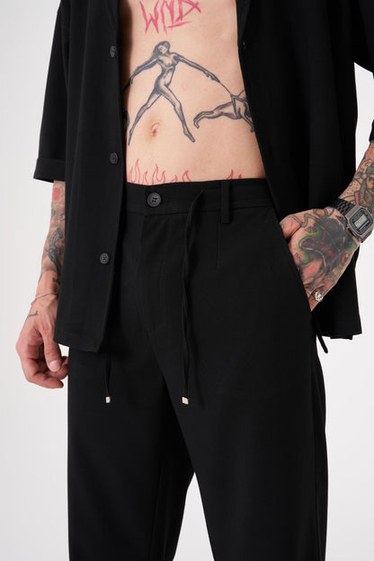Black Plain Relaxed Trousers