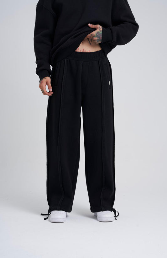 Black Sewing Detailed Baggy Jogger