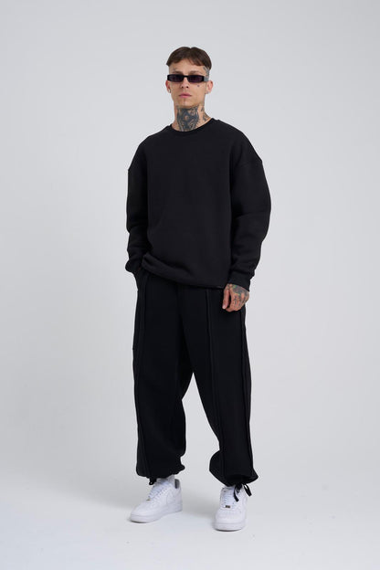 Black Sewing Detailed Baggy Jogger