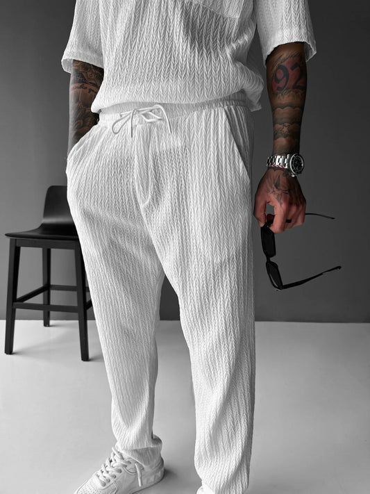 WHITE LOOSE FIT STRUCTURED TROUSERS