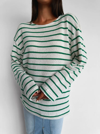 Green Oversize Strip Knit Sweater