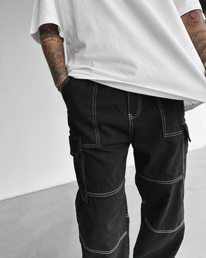 Black Sewed Cargo Pants