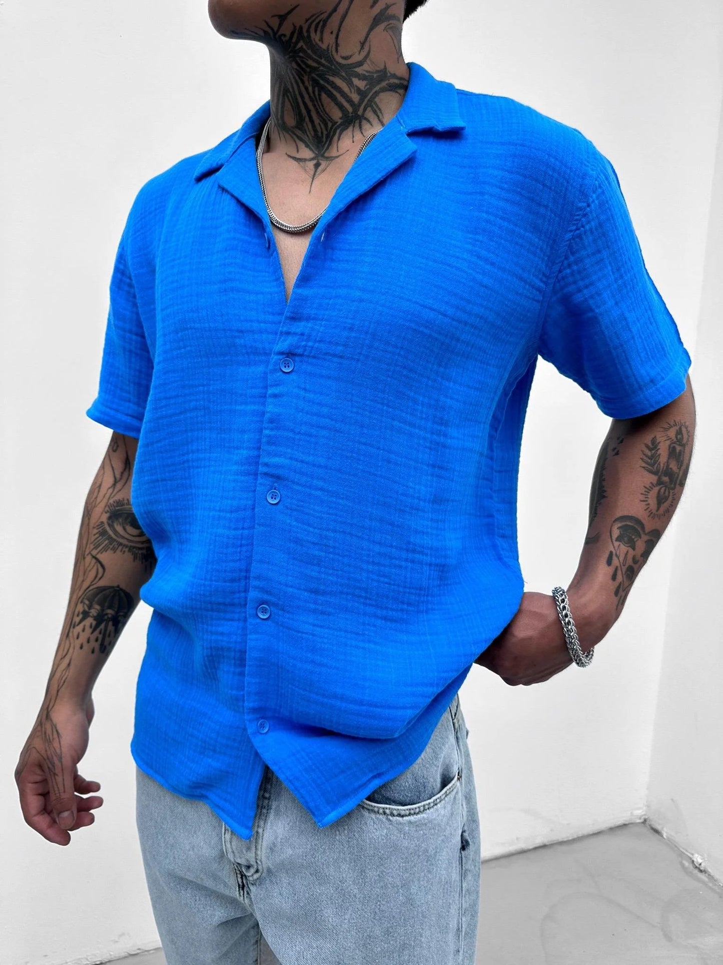 Blue Oversize Linen Shirt