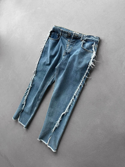 Dark Blue Loose Fit Torn Line Jean