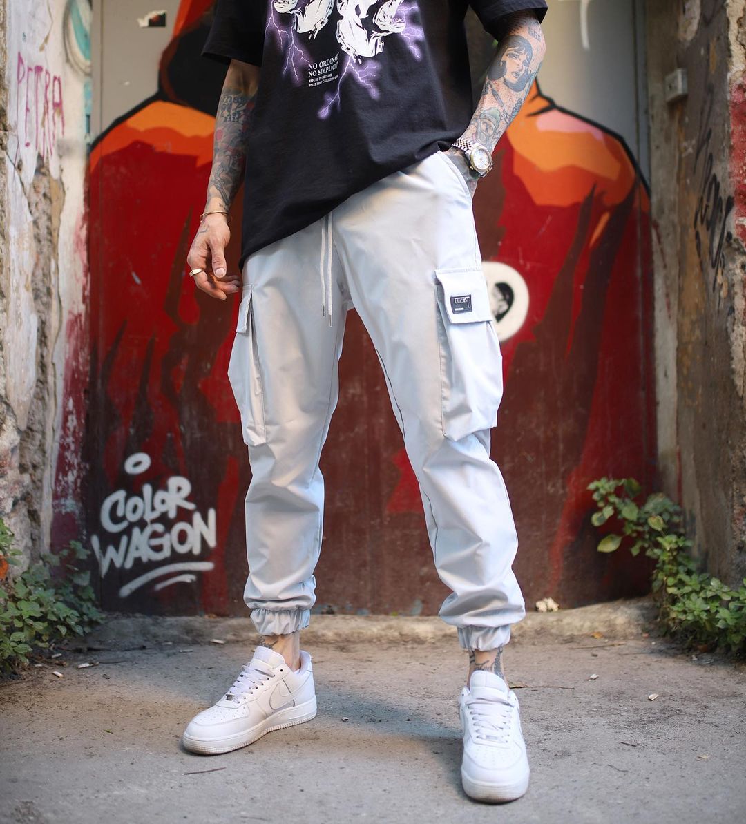 White 2 Pocket Cargo Joggers