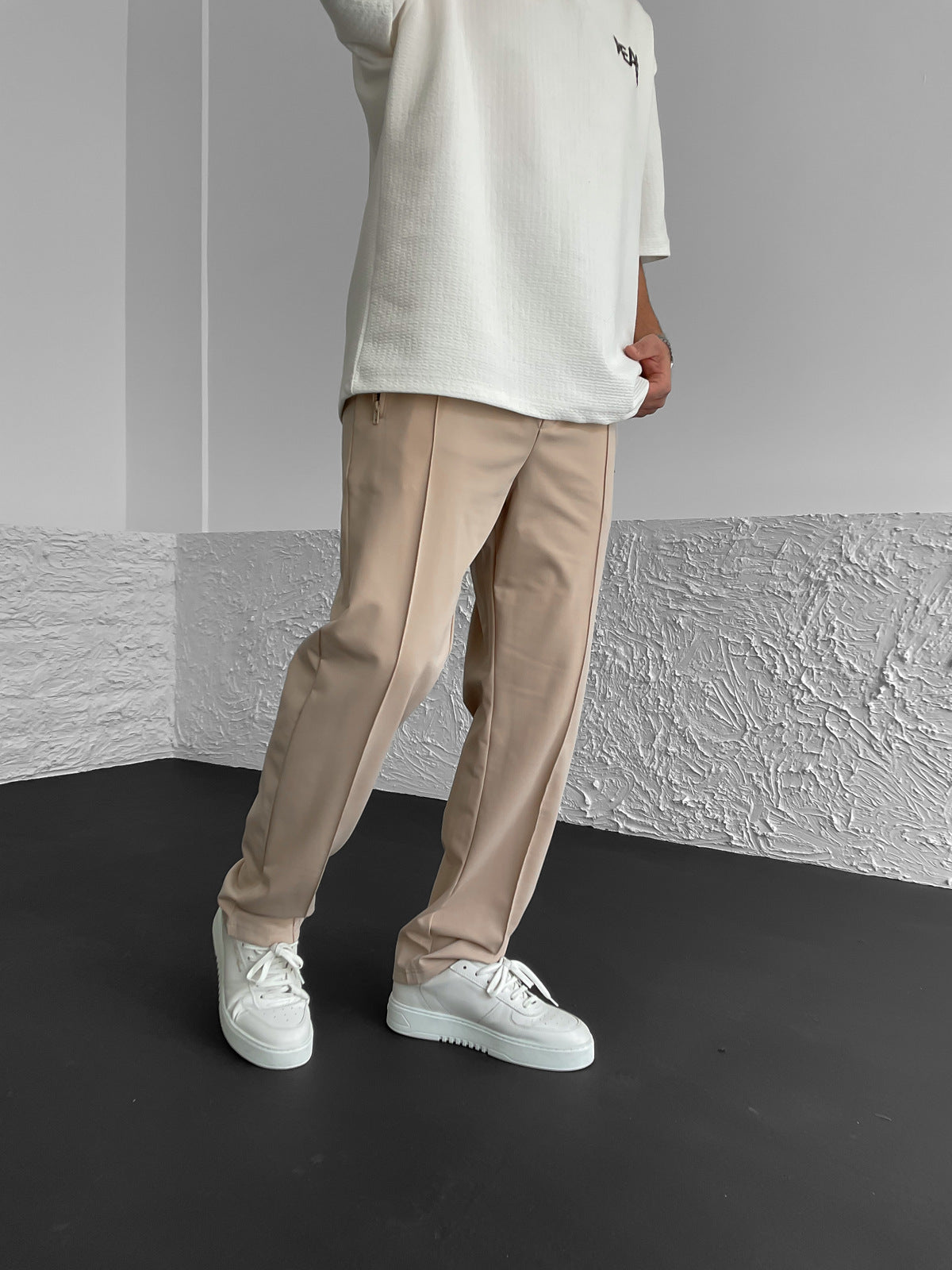 Beige Front Stitched Trousers