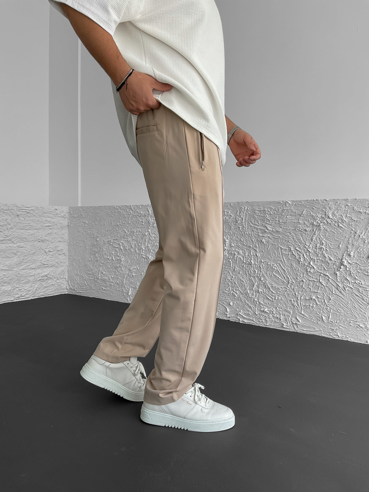 Beige Front Stitched Trousers