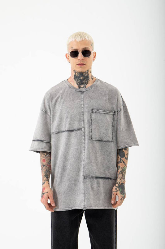 Grey Stitched Washed T-Shirt